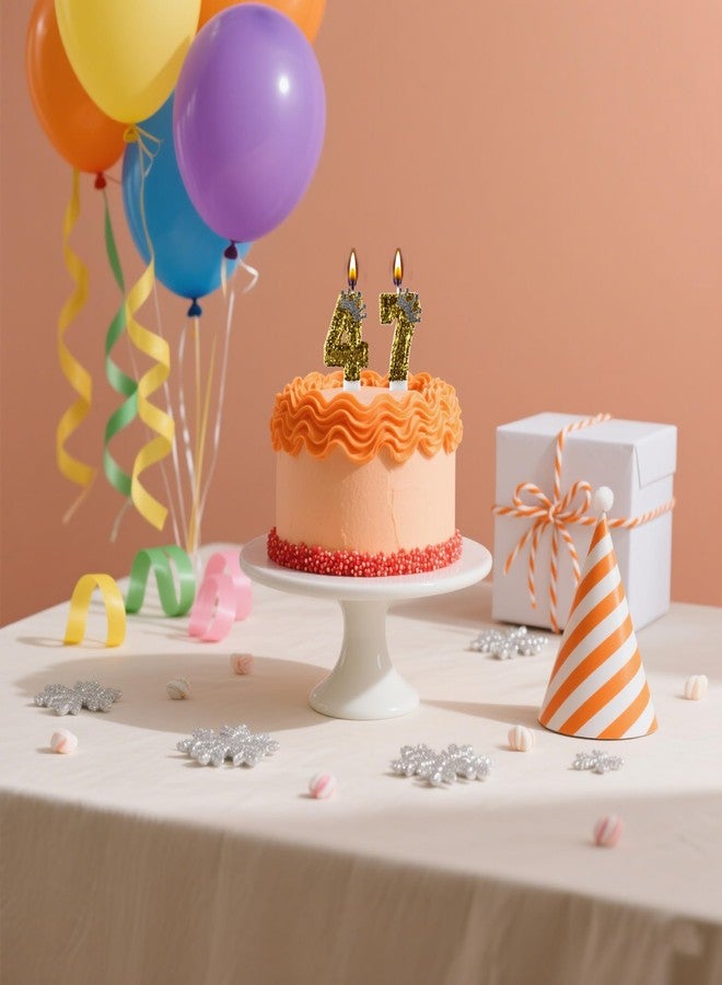 AOOLADA 47 & 74 Birthday Candle, 47th & 74th Cake Candles, Number 47 & 74 Birthday Candles for Cake Topper Decoration, Gold - Image 2